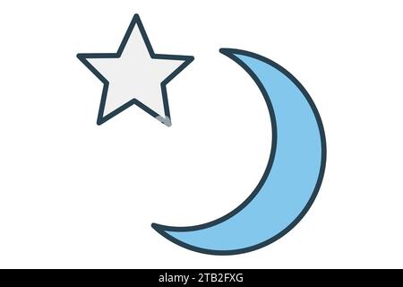 crescent moon and star icon. flat line icon style. simple vector design editable Stock Vector