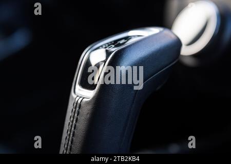 close up of car gear stick selector. Modern Automatic Transmission in Car Stock Photo