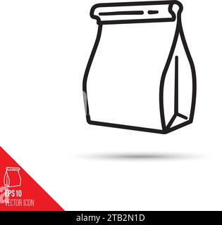 Lunch bag vector line icon. Paper bag outline symbol. Stock Vector