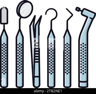 Variety of dentistry tools isolated vector illustration. Stock Vector