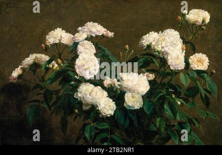 Henri Fantin-Latour, Still Life of White Roses, painting in oil on canvas, 1870 Stock Photo
