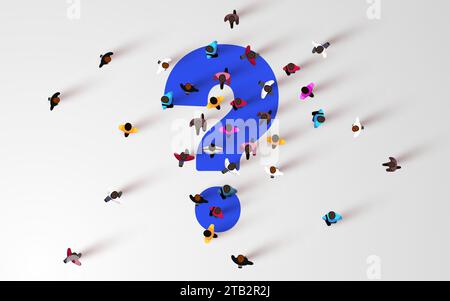 Large group of people standing around question mark sign. People crowd. Top view. Vector illustration Stock Vector