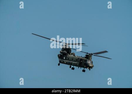 Bournemouth, United Kingdom - September 1st 2023: Bournemouth Air Festival RAF Royal Air Force Boeing HC6A Chinook Stock Photo