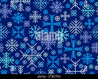 Winter seamless pattern with snowflakes. Christmas and New Year background with geometric snowflakes of different shapes. Design for wallpaper, banner Stock Vector