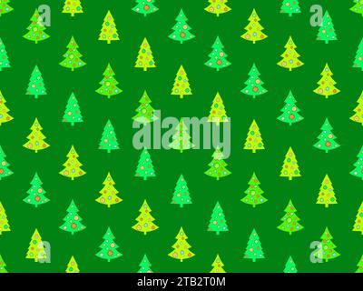 Decorated Christmas trees seamless pattern in 80s style. Christmas tree decorated in geometric style. Festive design for greeting cards, invitations a Stock Vector