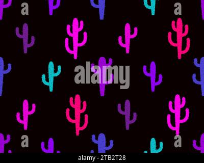 Seamless pattern with desert cactus with thorns. Desert cactus Carnegiea. Multicolored Mexican cacti. Design for wallpaper, wrapper, banners and poste Stock Vector