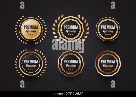 Collection of Premium Quality Badges with Elegant Black and Gold Concept Stock Vector