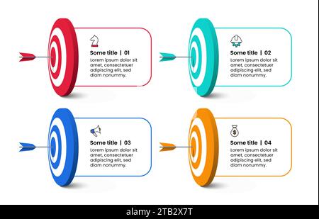 Infographic template with icons and 4 options or steps. Targets. Can be used for workflow layout, diagram, banner, webdesign. Vector illustration Stock Vector