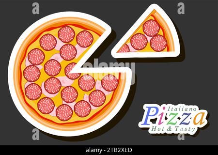 Illustration on theme big hot tasty pizza to pizzeria menu, Italian pizza consisting of various ingredients such as crispy baked dough, red tomato, Ge Stock Vector