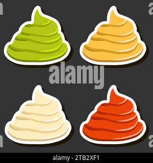 Illustration on theme big set various types beautiful tasty edible bright sauce consisting of various ingredients Stock Vector