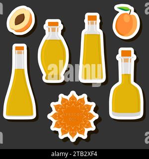 Illustration on theme big set different types liquid oil, bottle various size, collection meal oil for organic health beverage in bottle, oil in exclu Stock Vector