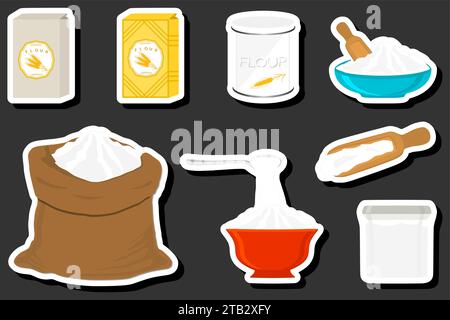 Illustration on theme big set different types dishware filled wheat flour, wheat flour pattern consisting of collection dishware for organic cooking, Stock Vector