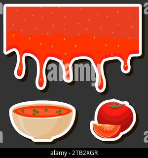 Illustration on theme beautiful tasty edible hot homemade soups with broth and vegetables consisting of various ingredients Stock Vector