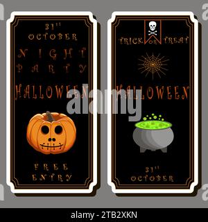 Illustration on theme sticker for celebration fun holiday Halloween with orange pumpkins Stock Vector