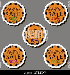 Illustration on theme sticker for celebration fun holiday Halloween with orange pumpkins Stock Vector