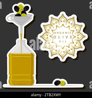 Illustration on theme liquid oil in large glass bottle for cooking food, big glass bottle consisting of fresh useful oil to cooking nutrition, oil fro Stock Vector