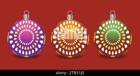 Set of shiny Christmas balls. Exclusive concept, hand-drawn, and highly rendered work for the upcoming Christmas. Stock Vector