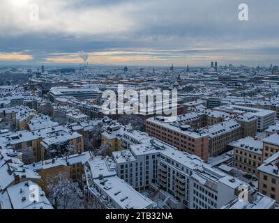 Aerial view of Munich city after heavy snowfall Stock Photo