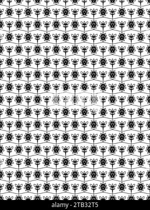 A seamless pattern of black and white floral silhouettes with delicate details, reminiscent of lace or woodcuts, Stock Photo