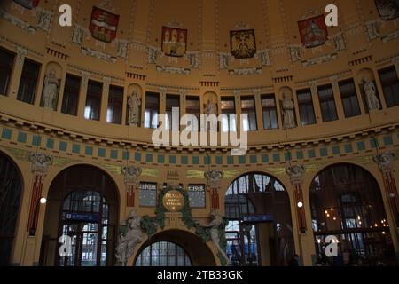 Art nouveau main hall, Prague central station Stock Photo