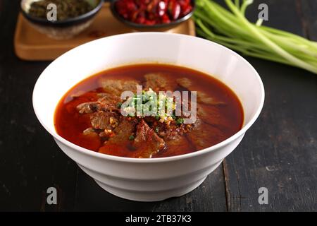 Poached Sliced Beef in Hot Chili Oil Stock Photo