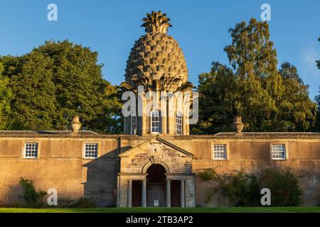 Considered the most bizarre building in Scotland, the 18th Century Dunmore Pineapple is in Dunmore Stock Photo