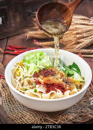 noodle with Scallion Oil, biang biang noodles Stock Photo