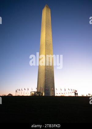 The Washington Monument is an obelisk on the National Mall in Washington, D.C., built to commemorate George Washington, a Founding Father of the USA Stock Photo