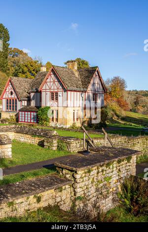Autumn colours round the museum at Chedworth Roman Villa near the Cotswold village of Yanworth, Gloucestershire, England UK Stock Photo