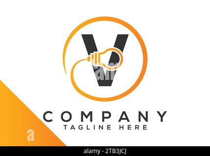 Letter V electric bulb Design Vector Template. industrial and technology logo symbols Stock Vector