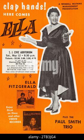 Ella Fitzgerald 1962 San Jose, California - Jazz Concert Handbill - flyer. Stock Photo