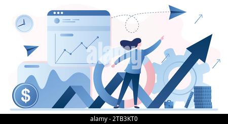 Stock market analysis. Business analyst beauty businesswoman. Financial Literacy background. Data science banner template. Company information inspect Stock Vector