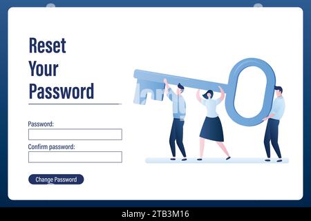 Reset password landing page. Various business characters with big key. Security web page template, trendy style vector illistration Stock Vector