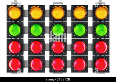 Start line racing starting lights system. 3D rendering isolated on white background Stock Photo