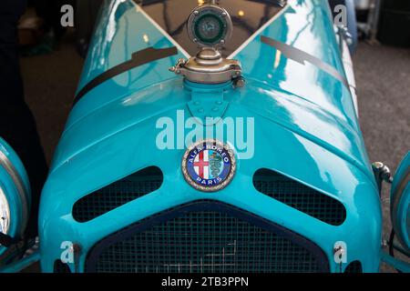 The 1931 blue Alfa Romeo 8C 2600 Monza of Ellie Mann, driven by Christopher Mann at the 80th Members' Meeting, Goodwood Motor Racing Circuit, UK Stock Photo