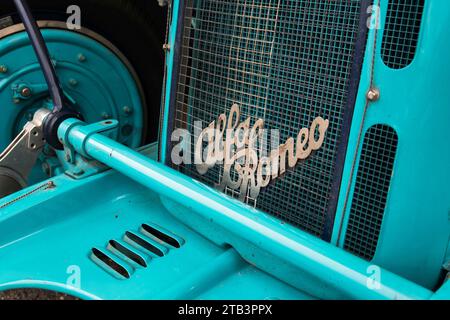 The 1931 blue Alfa Romeo 8C 2600 Monza of Ellie Mann, driven by Christopher Mann at the 80th Members' Meeting, Goodwood Motor Racing Circuit, UK Stock Photo