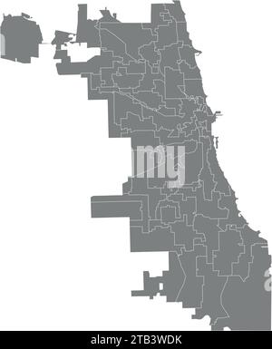 Gray wards map of the CHICAGO CITY COUNCILS, ILLINOIS Stock Vector