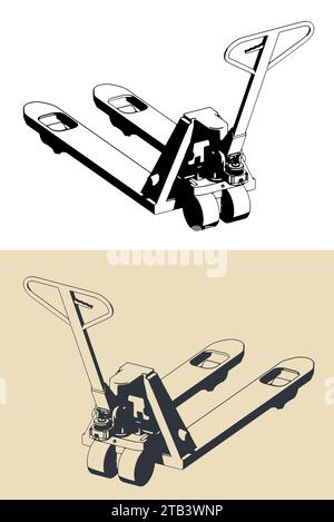 Stylized vector illustrations of pallet jack Stock Vector