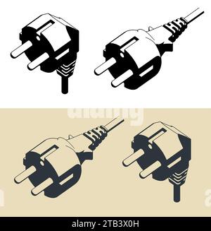 Stylized vector illustrations of Europe power cord close up Stock Vector