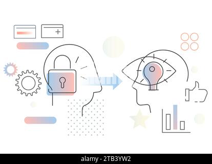 Human Psychology Fixed Mindset - Abstract Illustration as EPS 10 File Stock Vector