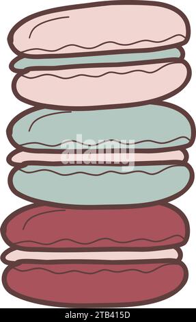 Stack of macaroons. Vector flat illustration. Sweet french cookies, multicolored isolated on white background. Stock Vector