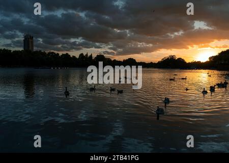 Dark clouds over the lake, background, landscape Stock Photo