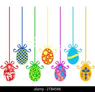 Collage of different hanging Easter egg decorations isolated on white Stock Vector