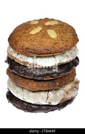 Original Nuremberg Elisen type Lebkuchen (gingerbread) isolated on white background. Stock Photo