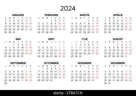 2024 romanian calendar. Printable, editable vector illustration for ...