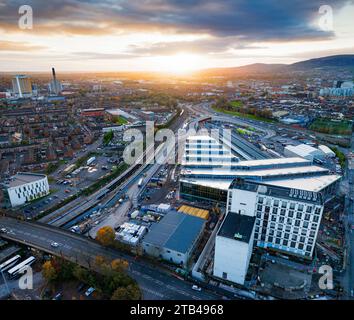 Aerial photograph of the new Translink transport hub in Belfast, Northern Ireland Stock Photo