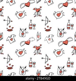 Vector illustration. Romantic doodle pattern for Valentines Day. Stock Vector