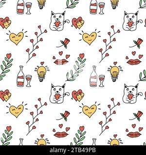 Vector illustration. Romantic doodle pattern for Valentines Day. Stock Vector
