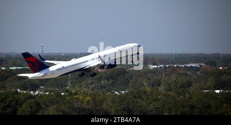 A commercial jet during takeoff Stock Photo