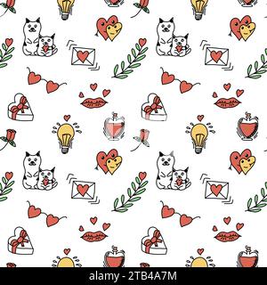 Vector illustration. Romantic doodle pattern for Valentines Day. Stock Vector